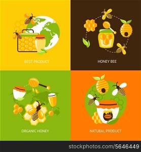 Best product organic natural honey bee icons set isolated vector illustration