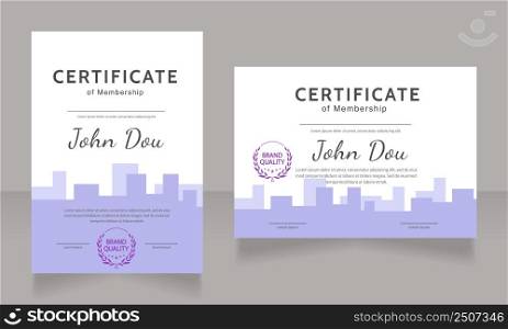 Best project certificate design template set. Vector diploma with customized copyspace and borders. Printable document for awards and recognition. Kanit, Cabin, Dancing Script Bold, Regular fonts used. Best project certificate design template set