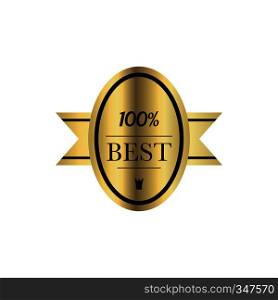 Best quality 100 percent guaranteed golden label in simple style on a white background. Best quality 100 percent guaranteed golden label