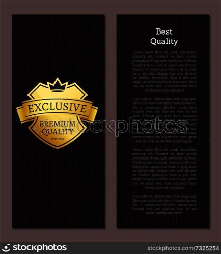 Best quality exclusive premium since 1980 golden label vector illustration crowned emblem isolated on wooden background poster, excellent choice brand. Best Quality Exclusive Premium Since Golden Label