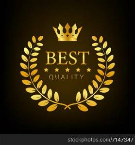 Best quality Gold sign with laurel. Vector stock illustration.. Best quality Gold sign with laurel. Vector stock illustration