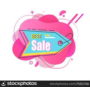 Best sale blue colored vector tag, bright vivid pink label, isolated sticker on white. Abstract geometric shaped price off advert on liquid aqua spot. Best Sale Blue Colored Vector Liquid Stylish Tag