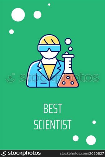Best scientist greeting card with color icon element. Warmest congratulations. Postcard vector design. Decorative flyer with creative illustration. Notecard with congratulatory message. Best scientist greeting card with color icon element