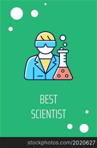 Best scientist greeting card with color icon element. Warmest congratulations. Postcard vector design. Decorative flyer with creative illustration. Notecard with congratulatory message. Best scientist greeting card with color icon element