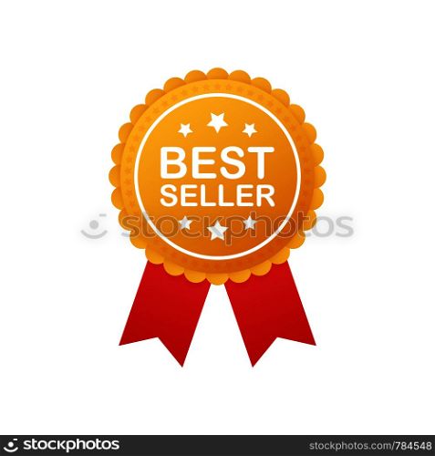Best seller badge. Best seller golden label. Retail badge. Advertisement symbol. Vector stock illustration.