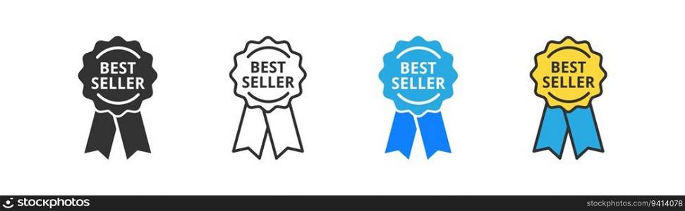 Best seller icon on light background. First place symbol. Sale, badge, medla, ribbon, award, sticker for cover books, products. Outline, flat and colored style. Flat design. Vector illustration. Best seller icon on light background. First place symbol. Sale, badge, medla, ribbon, award, sticker for cover books, products. Outline, flat and colored style. Flat design. 