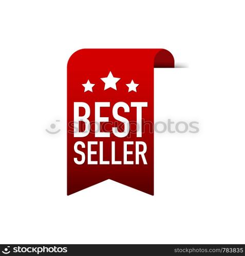 Best seller Red Label. Red Web Ribbon. Vector stock illustration.