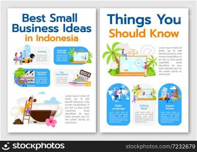 Best small business ideas in Indonesia brochure template. Flyer, booklet, leaflet print, cover design with linear illustrations. Vector page layouts for magazines, annual reports, advertising posters. Best small business ideas in Indonesia brochure template