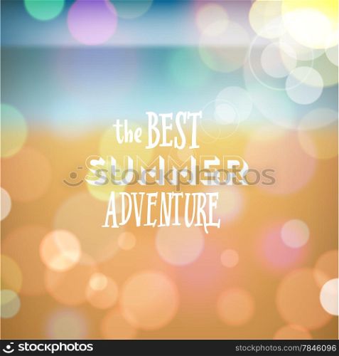 Best summer adventure. Poster on tropical beach background. Vector eps10.