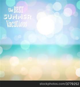 Best summer vacations. Poster on tropical beach background. Vector eps10.