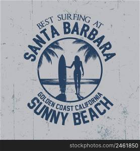 Best Surfing Poster with palm and santa barbara vector illustration
