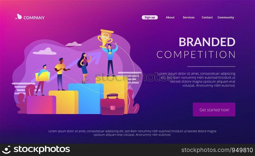 Best worker, specialist. Event sponsorship. Employee victory. Branded competition, marketing competitive event, contests organized by brand concept. Website homepage landing web page template.. Branded competition concept landing page