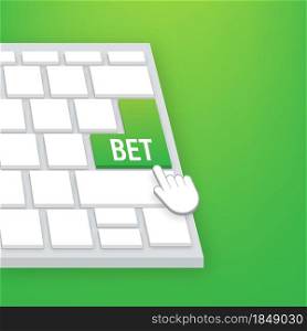 Bet button on keaboard. Arrow, cursor icon. Hand click. Online betting. Vector stock illustration. Bet button on keaboard. Arrow, cursor icon. Hand click. Online betting. Vector stock illustration.
