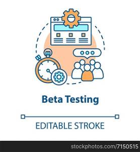 Beta testing concept icon. Software development stage idea thin line illustration. Application perfomance verification. IT project managment. Vector isolated outline drawing. Editable stroke