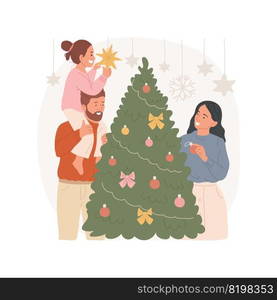 Bethlehem star isolated cartoon vector illustration. Little girl hanging Bethlehem star on her fathers neck, family spending Christmas time together, winter holiday preparation vector cartoon.. Bethlehem star isolated cartoon vector illustration.