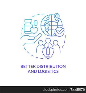 Better distribution and logistics blue gradient concept icon. Drugs availability. Pandemic prevention abstract idea thin line illustration. Isolated outline drawing. Myriad Pro-Bold fonts used. Better distribution and logistics blue gradient concept icon