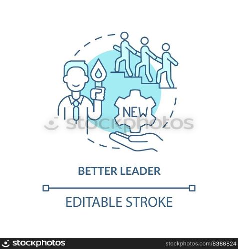 Better leader turquoise concept icon. Leader qualities. Benefit of adaptability abstract idea thin line illustration. Isolated outline drawing. Editable stroke. Arial, Myriad Pro-Bold fonts used. Better leader turquoise concept icon