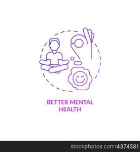 Better mental health purple gradient concept icon. Wake up early to keep mind clear abstract idea thin line illustration. Isolated outline drawing. Roboto-Medium, Myriad Pro-Bold fonts used. Better mental health purple gradient concept icon