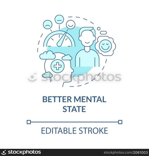Better mental state turquoise concept icon. Inner peace and positivity abstract idea thin line illustration. Isolated outline drawing. Editable stroke. Roboto-Medium, Myriad Pro-Bold fonts used. Better mental state turquoise concept icon