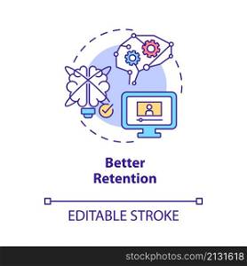 Better retention concept icon. Advantages of electronic learning abstract idea thin line illustration. Isolated outline drawing. Editable stroke. Roboto-Medium, Myriad Pro-Bold fonts used. Better retention concept icon