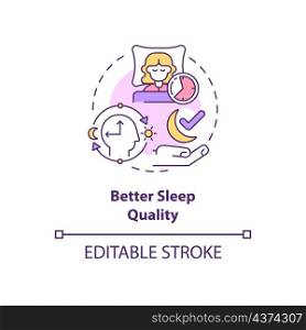 Better sleep quality concept icon. Waking up and going to bed early abstract idea thin line illustration. Isolated outline drawing. Editable stroke. Roboto-Medium, Myriad Pro-Bold fonts used. Better sleep quality concept icon