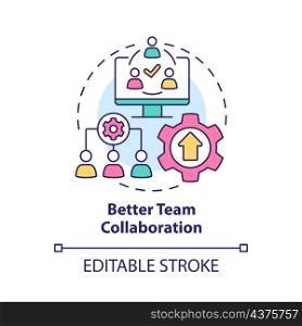Better team collaboration concept icon. Improving workers efficiency abstract idea thin line illustration. Isolated outline drawing. Editable stroke. Roboto-Medium, Myriad Pro-Bold fonts used. Better team collaboration concept icon