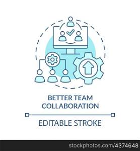 Better team collaboration turquoise concept icon. Digital twin benefit abstract idea thin line illustration. Isolated outline drawing. Editable stroke. Roboto-Medium, Myriad Pro-Bold fonts used. Better team collaboration turquoise concept icon