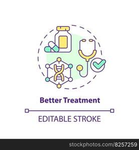 Better treatment concept icon. Delivering improved treatment for patients. Benefit of precision medicine abstract idea thin line illustration. Isolated outline drawing. Editable stroke. Better treatment concept icon