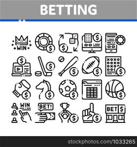 Betting And Gambling Collection Icons Set Vector Thin Line. Basketball And Baseball, Hockey And Boxing, Horse Racing And Card Game Betting Concept Linear Pictograms. Monochrome Contour Illustrations. Betting And Gambling Collection Icons Set Vector