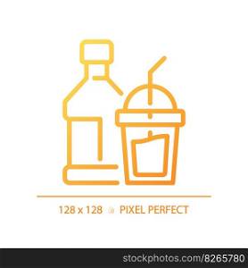Beverage pixel perfect gradient linear vector icon. Soft drink. Glass bottle. Cocktail party. Restaurant menu. Thin line color symbol. Modern style pictogram. Vector isolated outline drawing. Beverage pixel perfect gradient linear vector icon