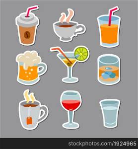 beverages colorful stickers set