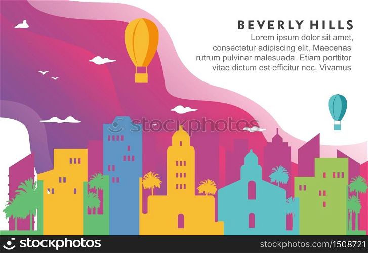 Beverly Hills Washington City Building Cityscape Skyline Dynamic Background Illustration