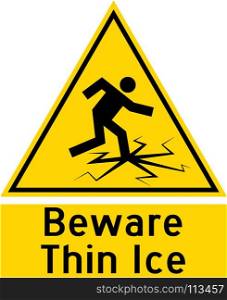 Beware Thin Ice Sign Vector Art Illustration