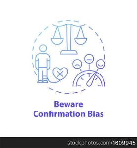 Bewaring confirmation bias concept icon. Fake news check idea thin line illustration. Supporting false news diffusion. Supporting prior beliefs and values. Vector isolated outline RGB color drawing. Bewaring confirmation bias concept icon