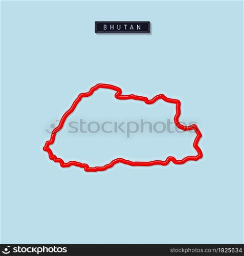 Bhutan bold outline map. Glossy red border with soft shadow. Country name plate. Vector illustration.. Bhutan bold outline map. Vector illustration