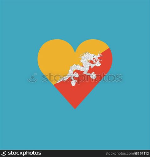 Bhutan flag icon in a heart shape in flat design. Independence day or National day holiday concept.