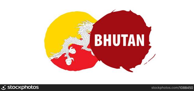 Bhutan national flag, vector illustration on a white background. Bhutan flag, vector illustration on a white background
