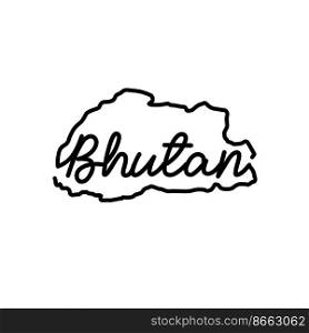 Bhutan outline map with the handwritten country name. Continuous line drawing of patriotic home sign. A love for a small homeland. T-shirt print idea. Vector illustration.. Bhutan outline map with the handwritten country name. Continuous line drawing of patriotic home sign