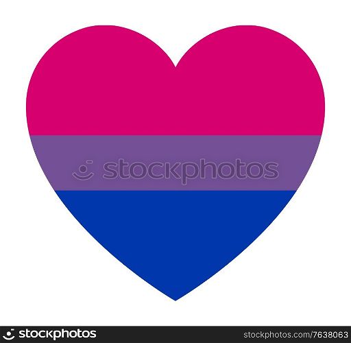 Bi pride flag, in heart shape icon on white background, vector illustration