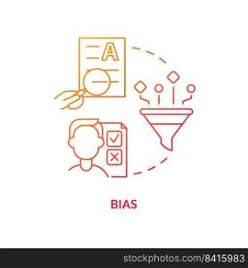 Bias red gradient concept icon. Facts collection influencing on result. Disadvantage of case study abstract idea thin line illustration. Isolated outline drawing. Myriad Pro-Bold font used. Bias red gradient concept icon