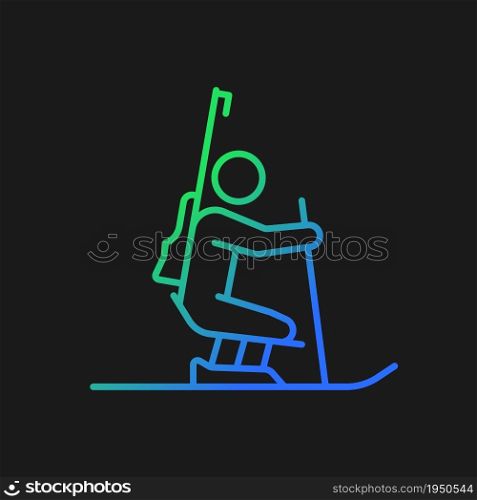 Biathlon gradient vector icon for dark theme. Skiing and shooting competition sport. Athlete with disability. Thin line color symbol. Modern style pictogram. Vector isolated outline drawing. Biathlon gradient vector icon for dark theme