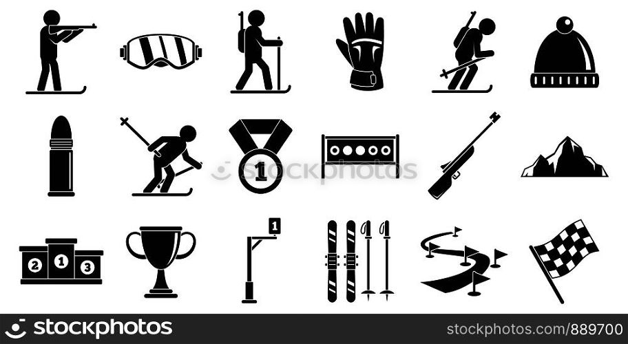 Biathlon icons set. Simple set of biathlon vector icons for web design on white background. Biathlon icons set, simple style