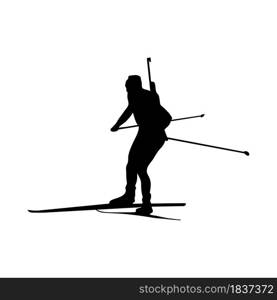 Biathlon silhouette. High detailed smooth black silhouettes of biathlon athletes. Vector Illustration.