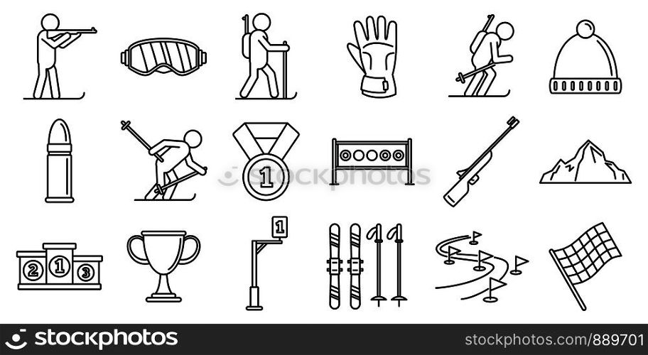 Biathlon ski icons set. Outline set of biathlon ski vector icons for web design isolated on white background. Biathlon ski icons set, outline style