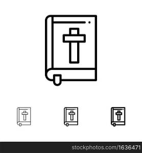 Bible, Book, Easter, Religion Bold and thin black line icon set