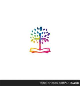 Bible Cross Tree Church Logo Design.