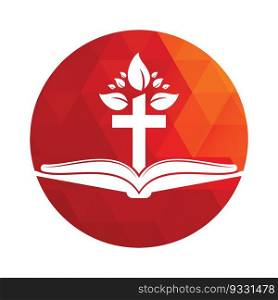 Bible Cross Tree Logo Design. Christian Church Tree Cross Vector Template Design.	