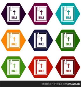Bible icon set many color hexahedron isolated on white vector illustration. Bible icon set color hexahedron