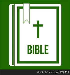 Bible icon white isolated on green background. Vector illustration. Bible icon green