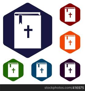 Bible icons set rhombus in different colors isolated on white background. Bible icons set